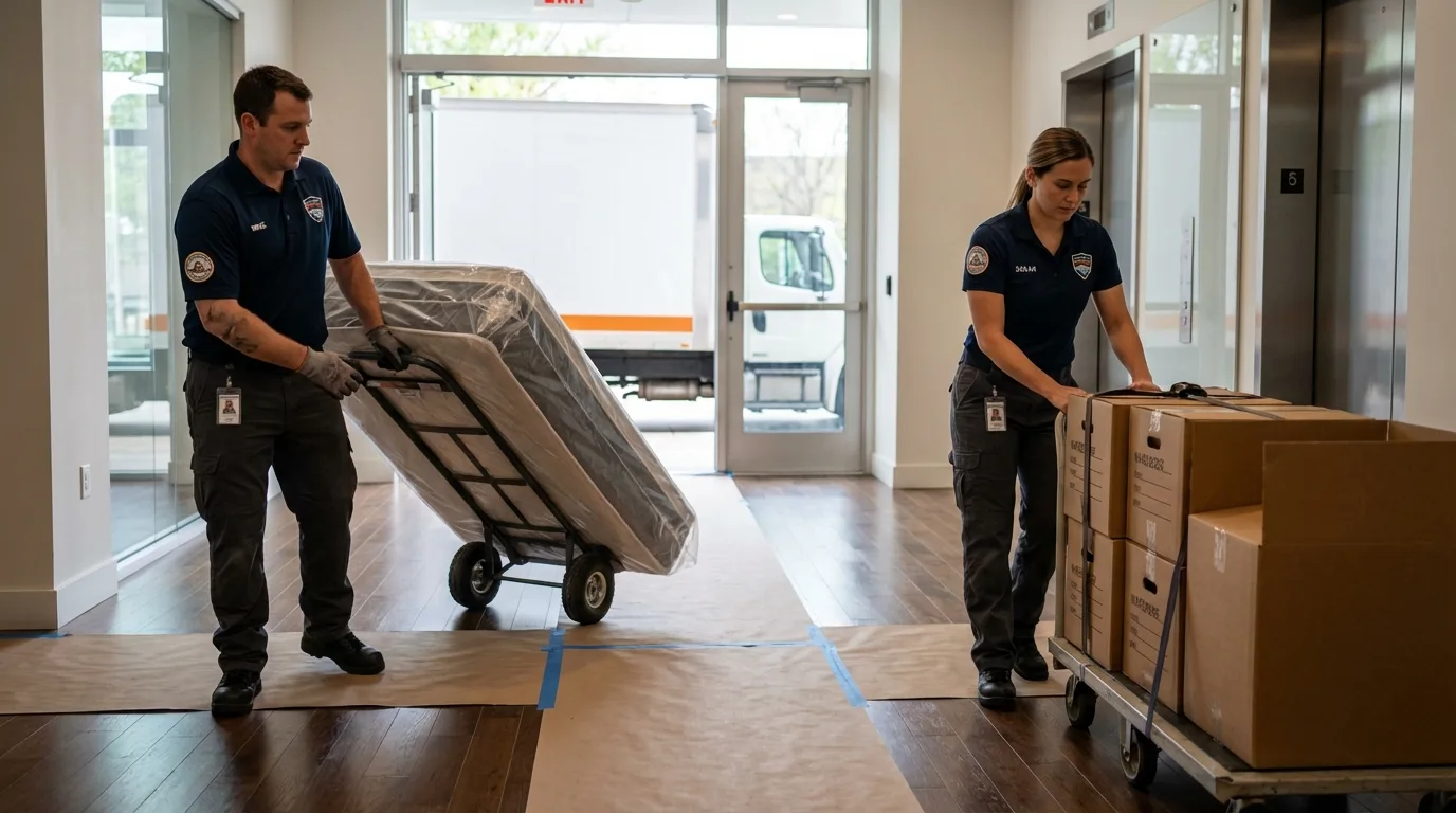 Professional apartment movers loading elevator in Chelan, WA